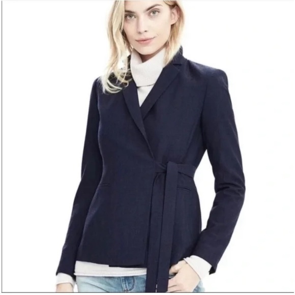 Banana Republic women’s blue wool front tie notched lapel blazer jacket size 2 - Picture 3 of 10